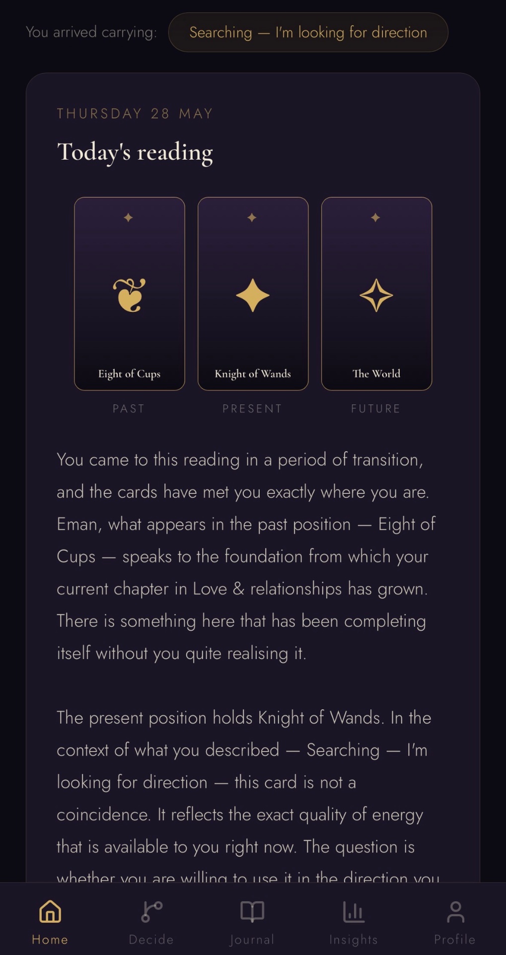 A reading that knows your name.